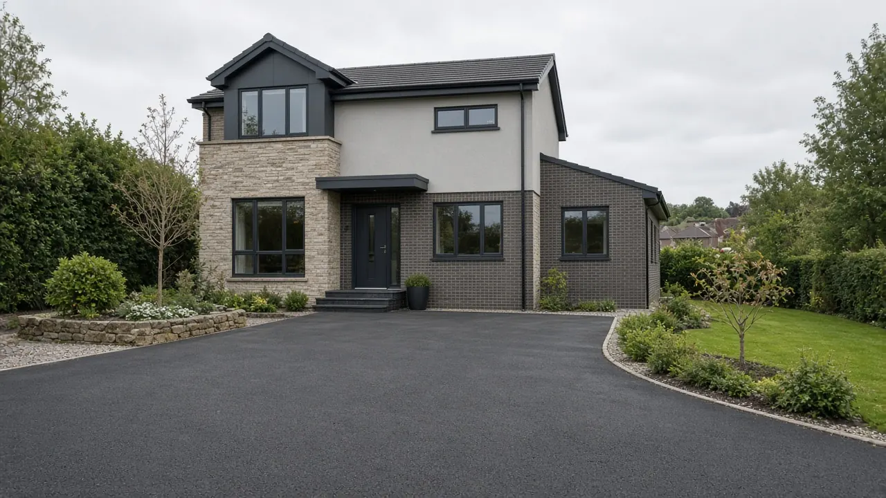 Example image: detached house in Killinghall with a widened tarmac drive