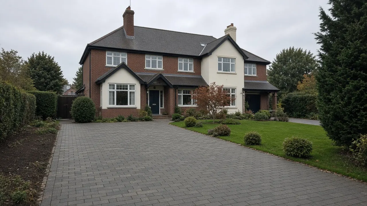 Example image: detached house in Oatlands, Harrogate, with a large block-paved drive