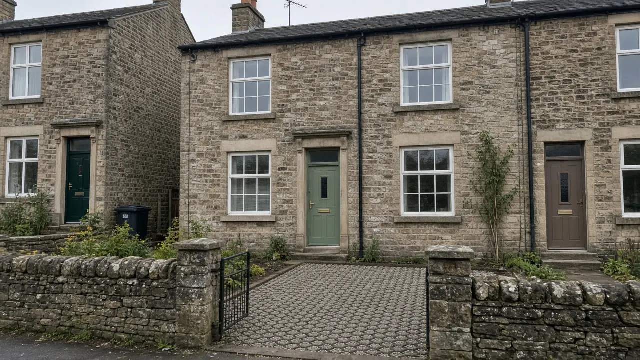Example image: terraced house in Starbeck with a compact gravel-grid parking space